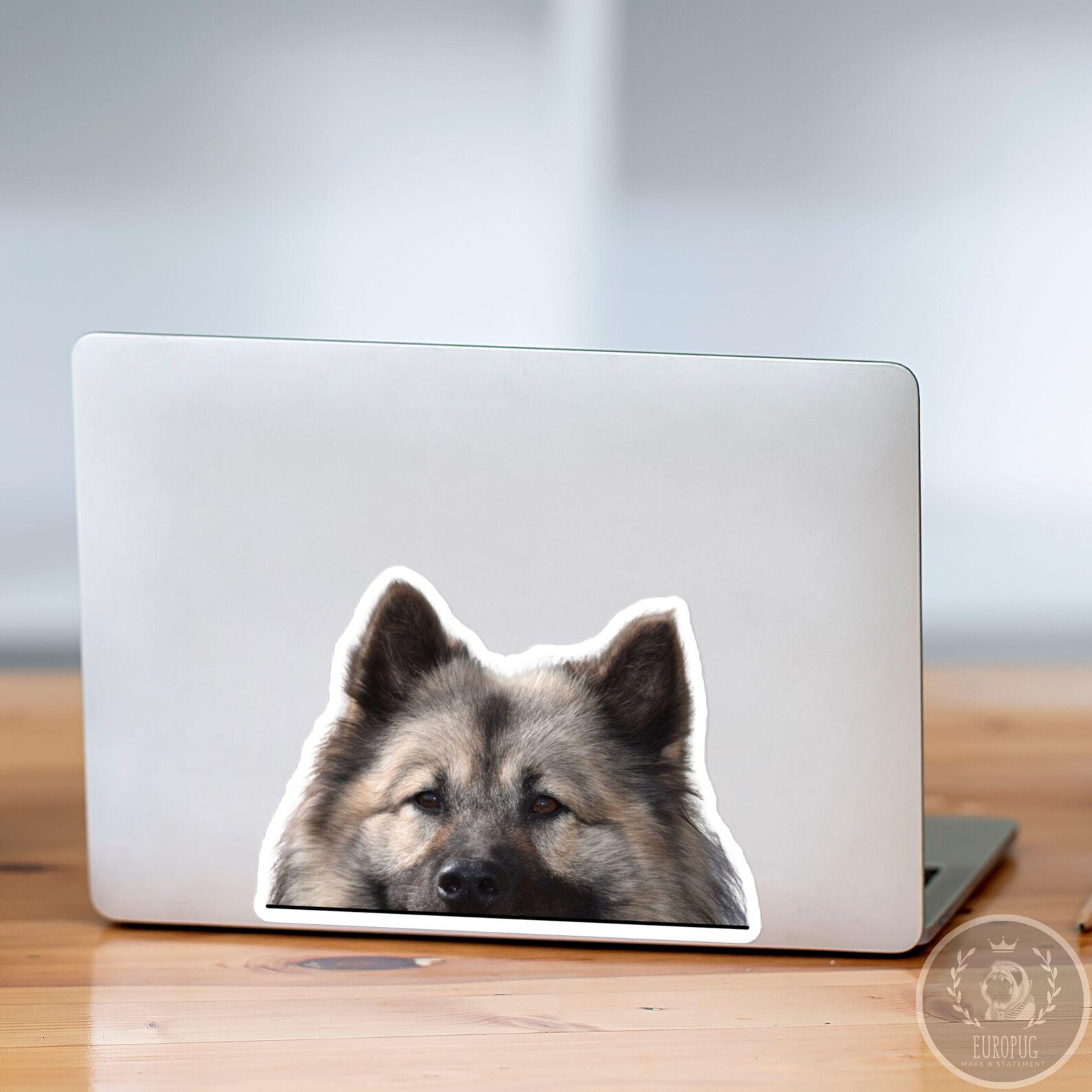 Eurasier Car Sticker Decal / Peeking Realistic Grey & Cream Dog Head ...