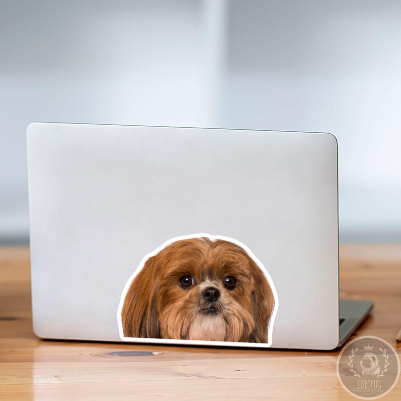 Shih Tzu Car Decal - Peeking Dark Red Dog Vinyl Waterproof Sticker ...