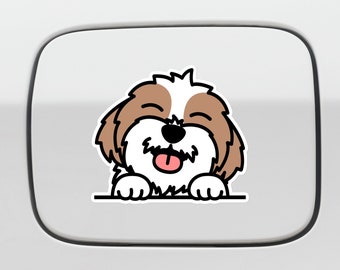 Brown Shih Tzu Car Sticker Decal / Peeker Shih Tzu Vinyl Bumper Window Decal Waterproof / Dog Paws Up Wall (Outdoor + Indoor)