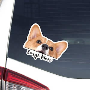 Red Corgi Mom Car Decal Sticker / Peeking Cardigan Welsh Corgi Mama Dog Vinyl Bumper Window / Weather Water Resistant (Outdoor + Indoor)