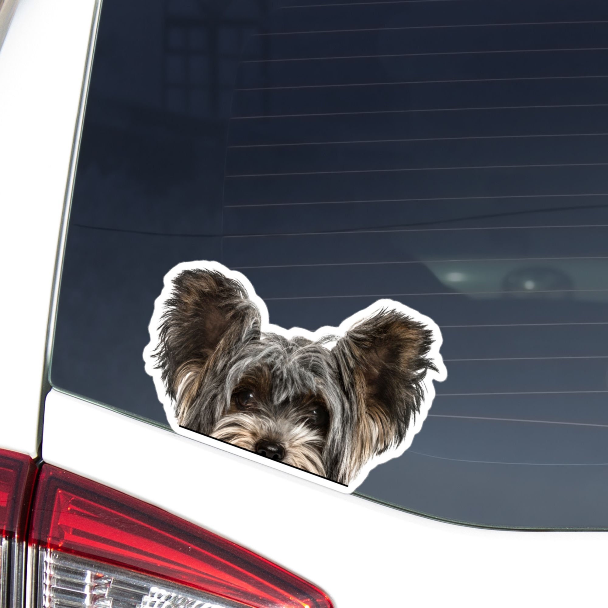 Scruffy Yorkie Puppy Vinyl Decal - 4 Inch Tall Bumper Sticker