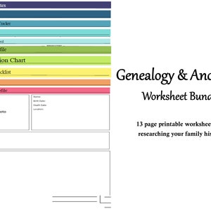 Colorful Family History Worksheet Bundle | Ancestry Research | Genealogy Planner | PDF