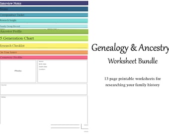 Colorful Family History Worksheet Bundle | Ancestry Research | Genealogy Planner | PDF