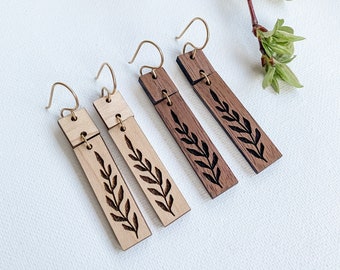 Buds and Branches New Leaf Earrings in Walnut or Maple wood