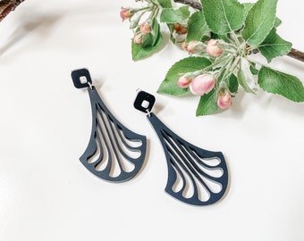 Erté Neo-Deco drop earrings in matte black acrylic