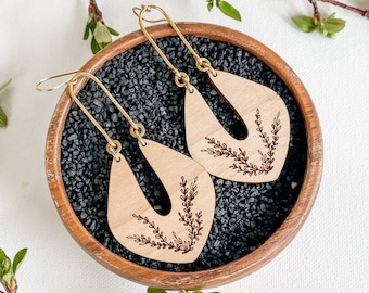 Buds and Branches Boho Floral Earrings in Maple wood - Two size options