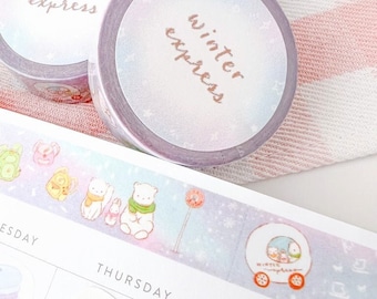Nastro Washi Winter Express / Nastro Washi Kwaii / Nastro per mascheratura / Animali carini / Avventura invernale / Stazionario carino / Paese delle meraviglie invernali / Bujo