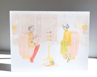 Biglietto di auguri per appuntamento al bar con un amico / Biglietto per tutte le occasioni / Per un amico / Per lei / Tè pomeridiano / Amante del caffè / Elegante biglietto vuoto