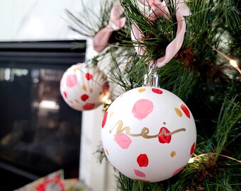 Ornamento dipinto a mano di coriandoli rosa / Ornamento di Natale / Arredamento di Natale / Personalizzabile / Personalizzabile
