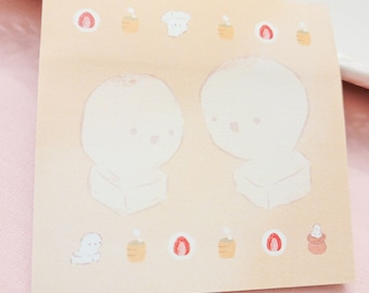 Bigliettino adesivo Mochi Family - cartoleria kawaii, simpatico foglietto adesivo, divertente blocco note, simpatici personaggi, promemoria blocco note