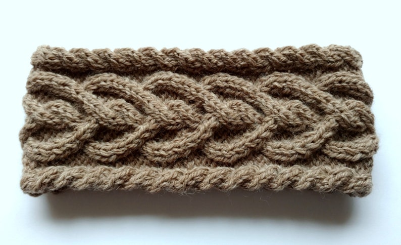 Wool/Alpaca Headband, Women Ear Warmer, Braided Warm Head band, Heart Cable Knit Headband, Head wrap, Light Brown, Grey, Orange EarWarmer image 5