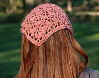 Head Kerchief, Crochet Hair Bandana, Crochet Lace Headband, Hair Accessory, Triangle Headband for Girl Teen Young or Woman, Head Covering