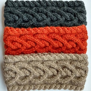 Wool/Alpaca Headband, Women Ear Warmer, Braided Warm Head band, Heart Cable Knit Headband, Head wrap, Light Brown, Grey, Orange EarWarmer image 4