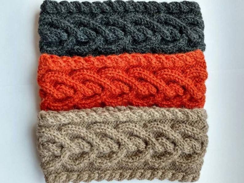 Bandeau en laine/alpaga, cache-oreilles pour femme, bandeau chaud tressé, bandeau en tricot torsadé coeur, serre-tête, marron clair, gris, orange image 4