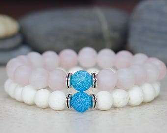 Boho bracelet set Healing bracelet Rose quartz bracelet Beaded bracelet stack bracelet Gemstone jewelry Stretch bracelet Gift for mom gift