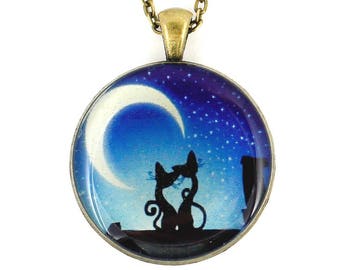 Cat necklace Blue necklace Cat jewelry Cat lover gift Mothers day gift for grandma gift for wife gift for mom birthday gift for her Romantic
