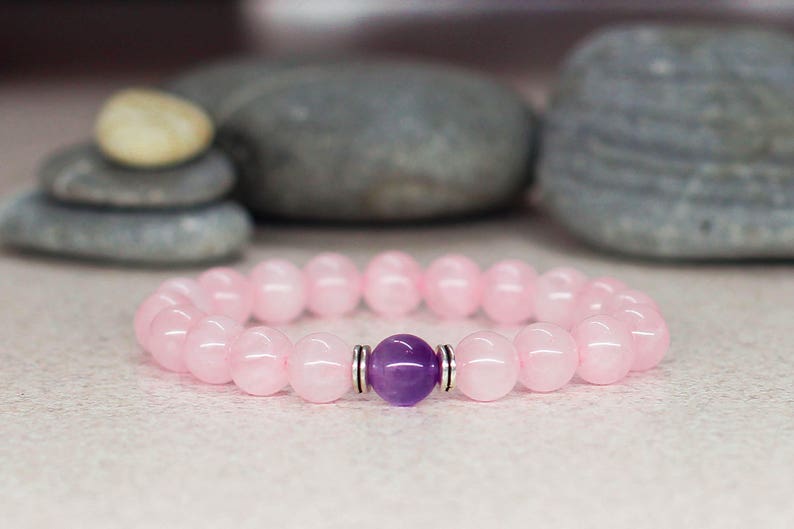 Rose quartz bracelet Amethyst jewelry Fertility bracelet Balance bracelet Stress relief gift for mom gift for grandma gift for teacher gift