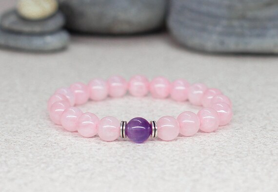Rose quartz bracelet Amethyst jewelry Fertility bracelet Balance bracelet Stress relief gift for mom gift for grandma gift for teacher gift