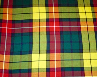 Modern Tartan Buchanan Fabric By Yard~Yellow Red Green Plaid Fabric~Suiting Kilt Jacket Fabric Highland Games Buchanan Fabric @ sohoskirts