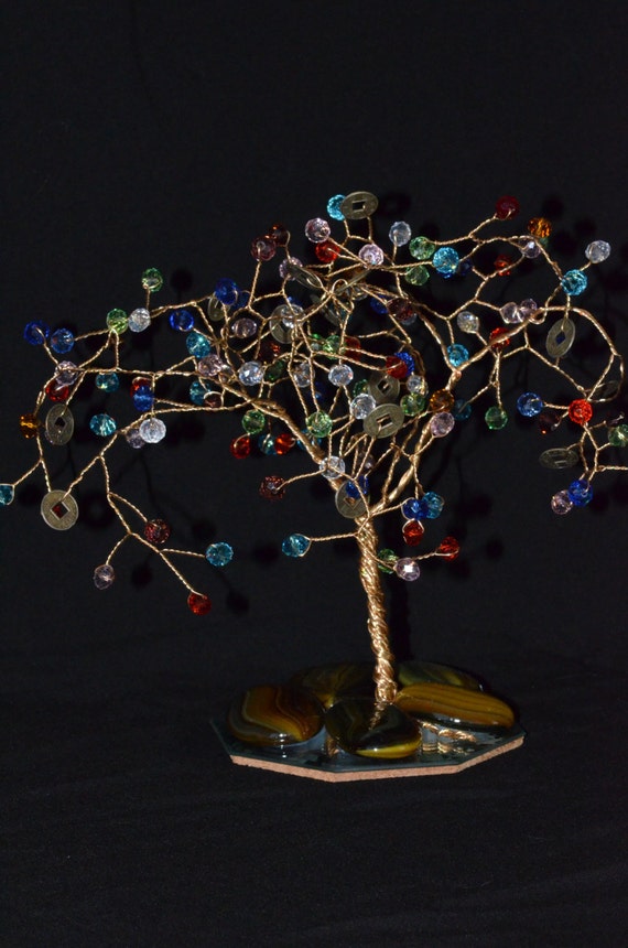 Tree of Life (money Tree), With a Swarovski Beads, Glass Stone Base and I- ching Coins, Wedding Table Decoration - Etsy
