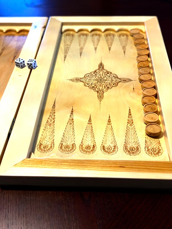 NARD SET, Board Game, Handmade, Woodcraft, Pyrography Art