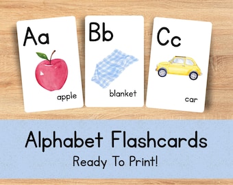 Printable Alphabet Flashcards A-Z | Preschool & Toddler ABC Cards | Watercolor Homeschool Learning Print | Instant Download