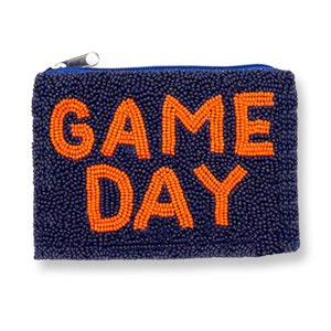 Navy & Orange Game Day Beaded Card Holder Pouch