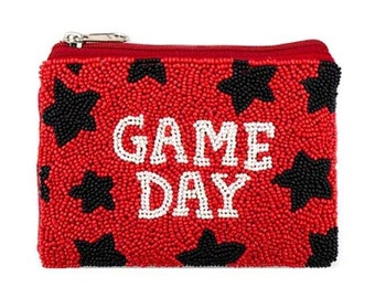 Game Day Beaded Stars Pouch | Red & Black
