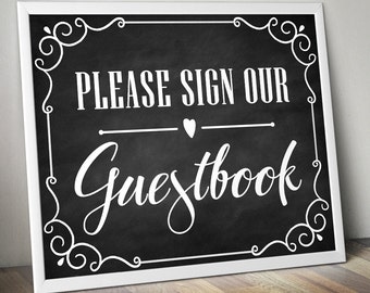 8x10 chalkboard Guestbook please sign a heart INSTANT DOWNLOAD PRINTABLE blue malibu blue pink