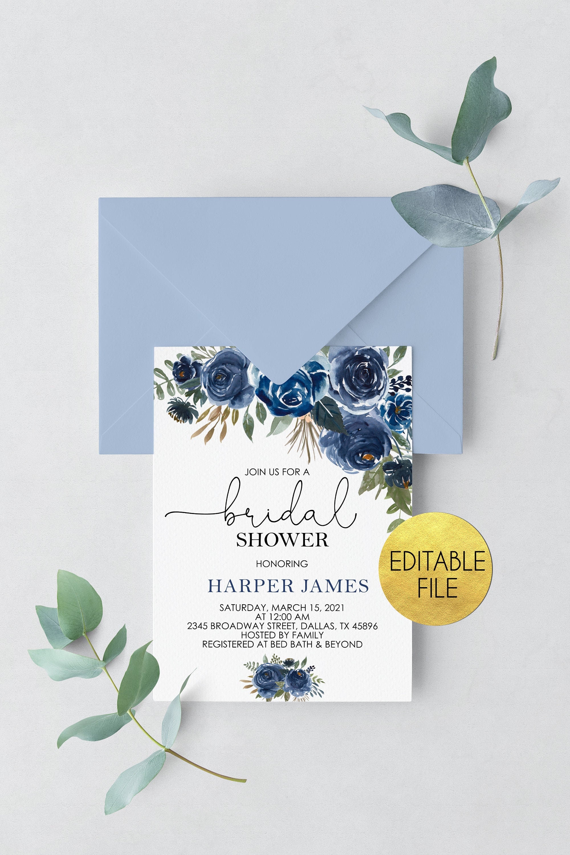Navy blue bridal shower invitation floral bridal shower Etsy
