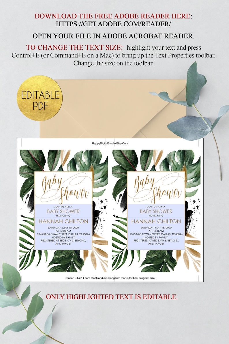 instant download tropical invitation template Tropical baby shower invitation template tropical baby shower invite invitation printable