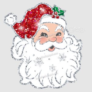 Silver Santa Clipart | Winter Christmas Design | Sublimation Art for Crafts | Glitter Vintage Santa Clipart | Sparkle Christmas Download