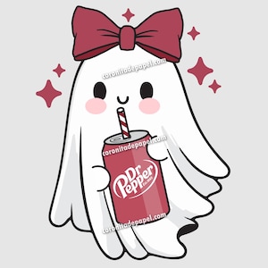 Cute Ghost with Regular Pepper Clipart PNG – Funny Halloween Digital Art, Soda Lover Ghost, Cute Beverage Ghost Illustration, Sticker PNG