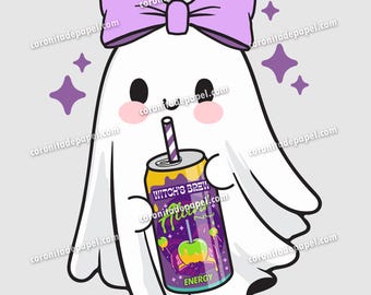Kawaii Witch’s Brew Ghost Clipart – Cute Soda Can Energy Drink PNG| Funny Halloween | Fall Png | Little Ghosts Drink Png | Halloween Gift