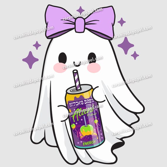 Kawaii Witch’s Brew Ghost Clipart – Cute Soda Can Energy Drink PNG| Funny Halloween | Fall Png | Little Ghosts Drink Png | Halloween Gift