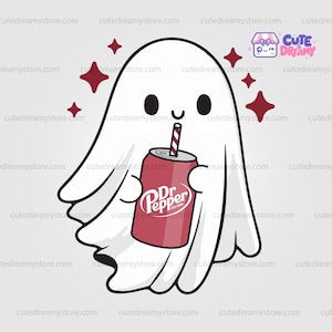 Geist mit klassischer Pepper Soda (PNG), Kawaii-Halloween-Clipart