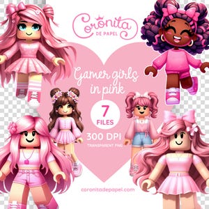 PNG-Bilder von Gamer-Girls | Pinker digitaler Download | Sofortiger Download | Mädchen PNG Instant Digital Download Niedlich