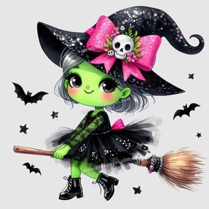 Elegant Glitter Witch Hat PNG Clipart, Pink Bow, Sparkling Gem, Halloween Sublimation Design, High-Quality Transparent Background for Crafts