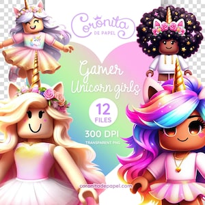Clipart-Bilder von Einhorn-Gamer-Girls | Digitaler Download | Sofortiger Download | Avatar-PNG | Mädchen PNG