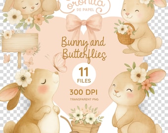 Whimsical bunny - butterfly watercolor clipart – cute high-res PNGs for nursery, invites, crafts & more – transparent background