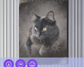 Adorable Mystical Black Cat Portrait | Printable Home Decor | Photography Download By Hugahag
