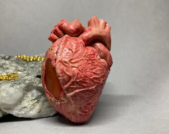 Anatomical Heart Pendant: Carnelian Talisman, Courage & Motivation