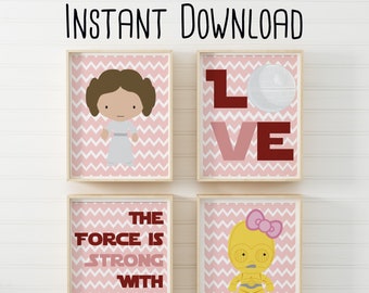 Star Wars Girls Room Art, Principessa Leia e C3PO, La Forza è forte con questo, Star Wars Nursery Art, Star Wars Nursery, Stampabile