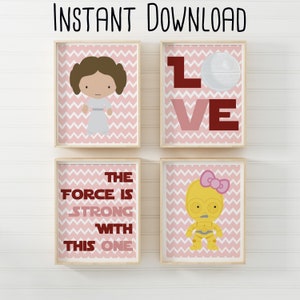 Star Wars Girls Room Art, Princess Leia and C3PO, The Force is Strong with this one, Star Wars Nursery Art, Star wars Nursery, Printable