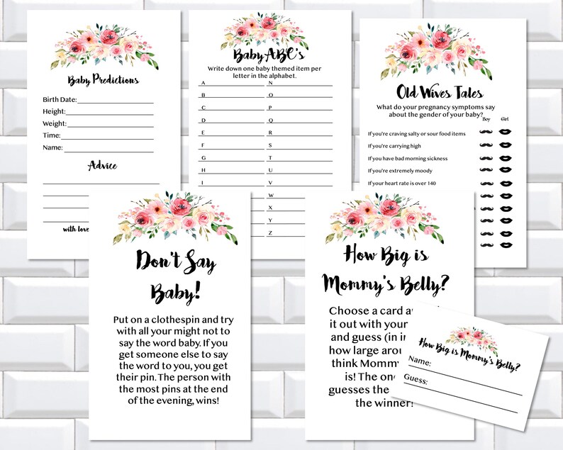 Printable Flower Baby Shower Games Greenery Baby Shower Baby Etsy