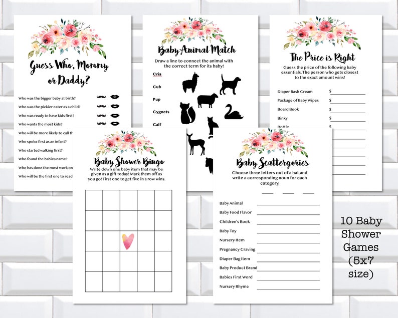 Printable Flower Baby Shower Games Greenery Baby Shower Baby Etsy