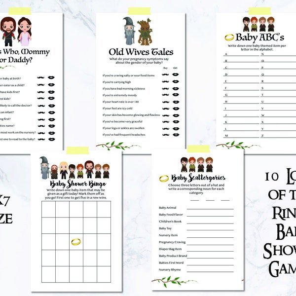 PRINTABLE LOTR Baby Shower Games, Lord of the Rings Baby Shower, Lord of the Rings Party, party, LOTR Games, Gender Neutral Baby Shower