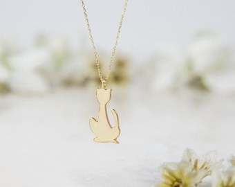 Katze Halskette, 9K, 14K, 18K, Massivgold, Kätzchen Charme, Katzenliebhaber, Haustier Schmuck