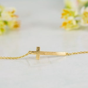 Gold Cross Bracelet,9K,14K,18K,Solid Gold,Mother's Day Gift,Handmade Jewelry,Dainty Bracelet,Gift For Her,Christian Bracelet,For Him image 1