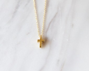 Tiny Gold Cross, 9K,14K,18K, Solid Gold Necklace, Handmade Jewelry, Birthday Gift, For Her, Delicate Necklace, Bridesmaid Gift, For Him